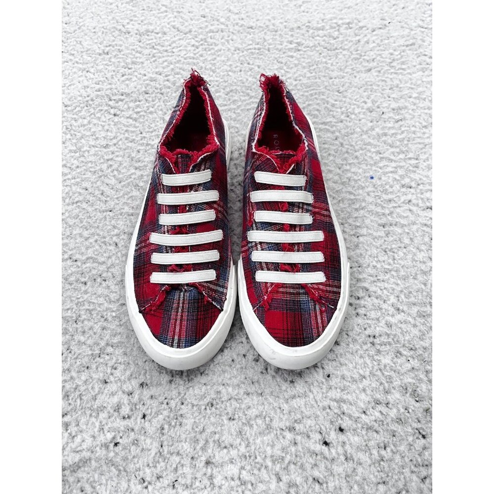 Women's Rocket Dog Red Low Top Plaid Slip On Sneaker Shoes Size 6